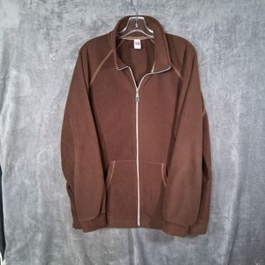Vtg Made In USA Akwa Full Zip Fleece Knit Jacket sweater Mens Xl Brown